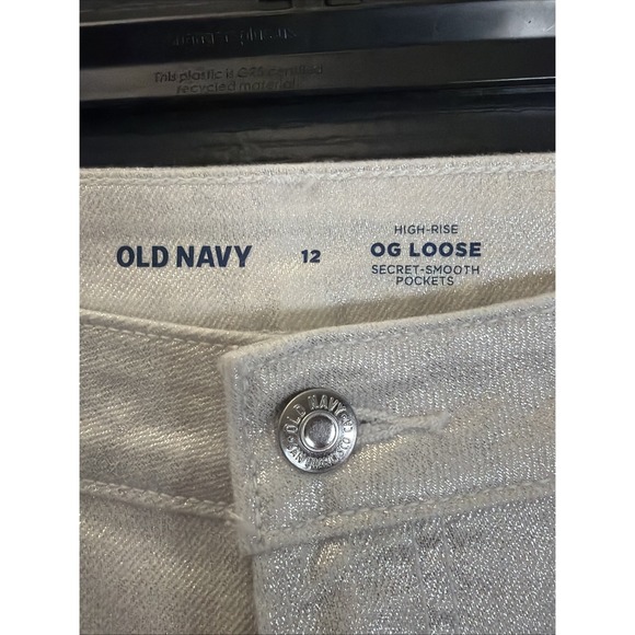 Old Navy High Rise OG Loose Jeans Womens 12 Metallic Silver Shimmer NWT - Picture 2 of 7
